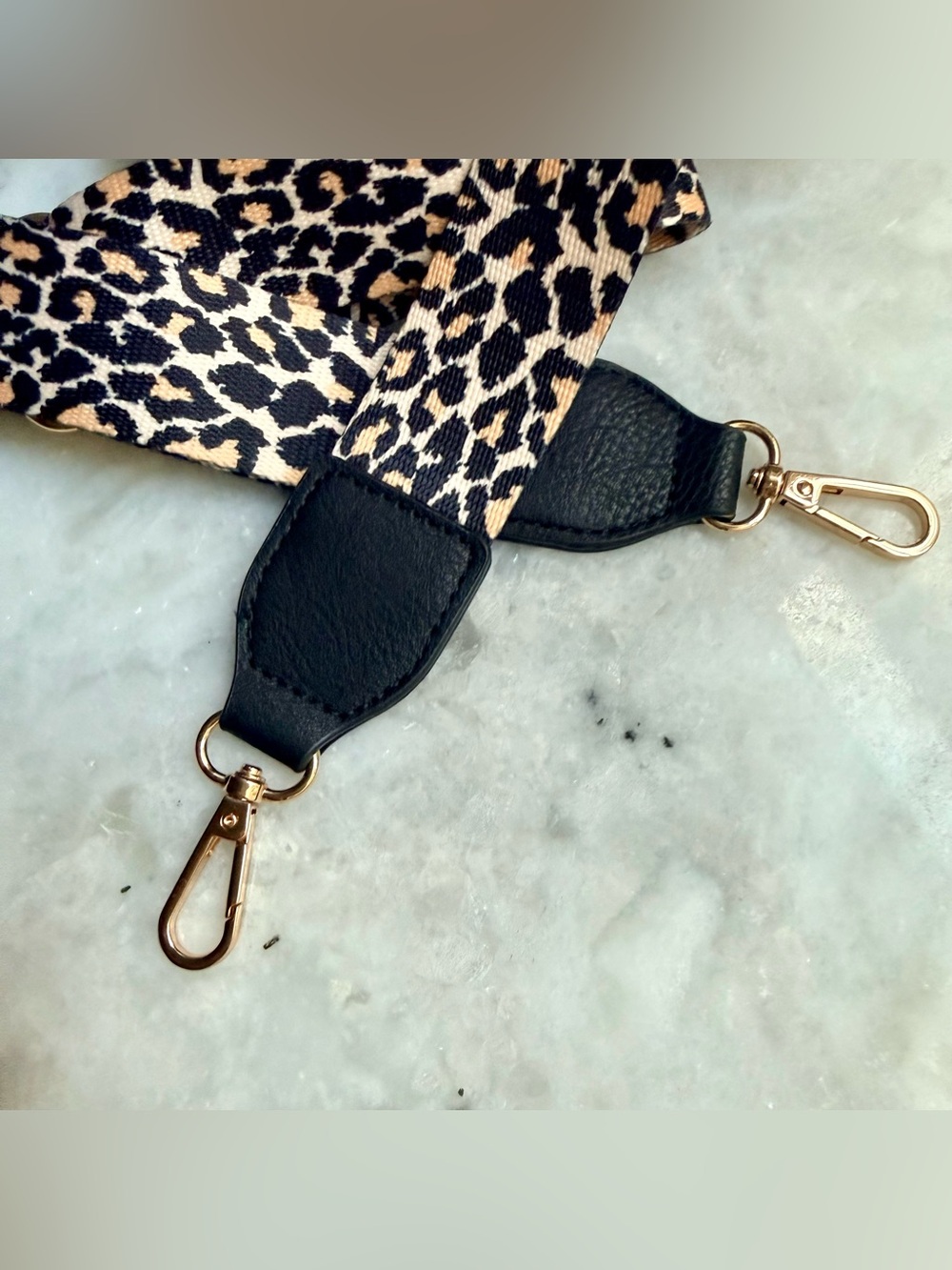 Leopard Print Crossbody Purse Strap with D-Ring Hardware Gold & Black - Picture 3 of 5